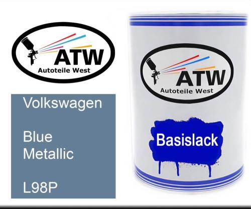 Volkswagen, Blue Metallic, L98P: 500ml Lackdose, von ATW Autoteile West.